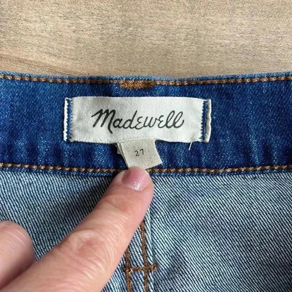 Madewell Raw Hem Step Hem Edition Medium Wash Stretch Denim Mini Skirt Size 27 - Picture 7 of 12